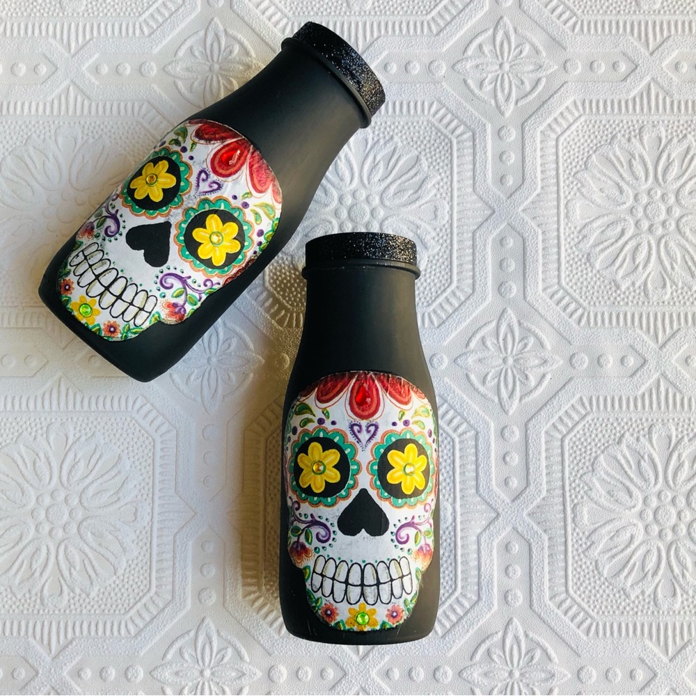 Handmade Day Of The Dead Glass Decor 2 pc